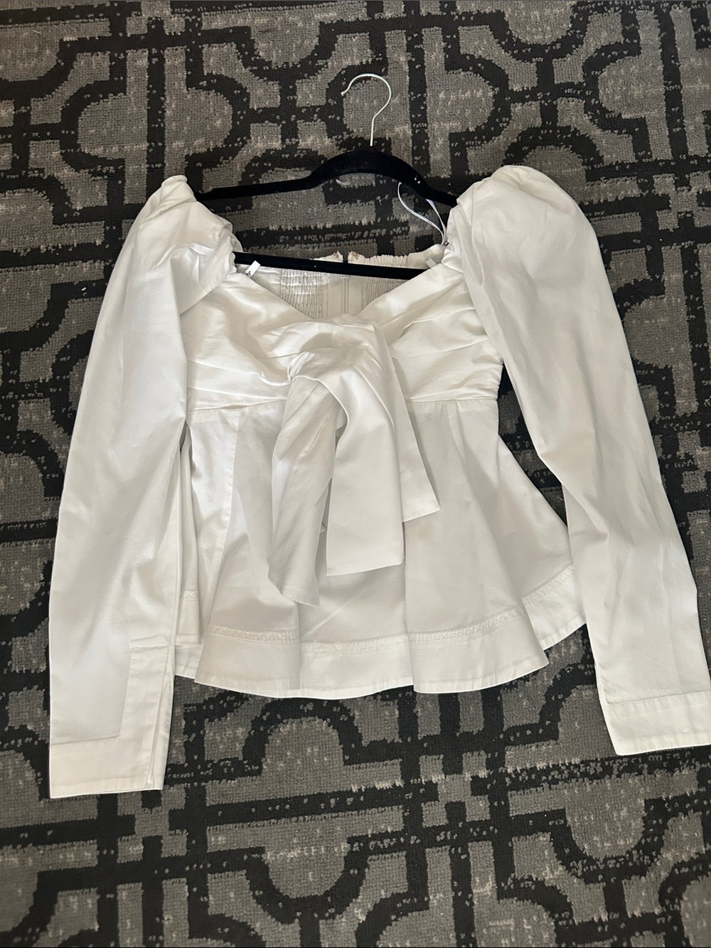 Aje White Tie-Front Peplum Blouse with Puff Sleeves